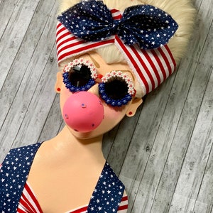 Patriotic Bubblegum Girl, Miss Freedom, Patriotic Wreath Attachment, Patriotic Decor, Red White Blue, Stars and Stripes image 3