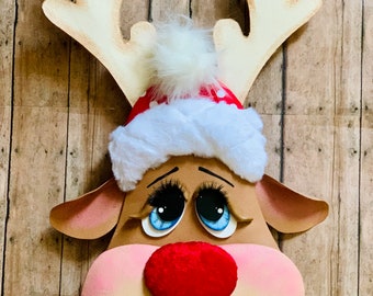 Reindeer Wreath Attachment, Rudi, Wreath Embellishment, Christmas Wreath, Christmas Tree Ornament, Holiday Door Hanger