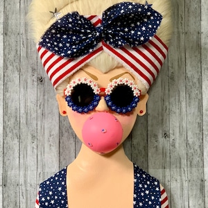 Patriotic Bubblegum Girl, Miss Freedom, Patriotic Wreath Attachment, Patriotic Decor, Red White Blue, Stars and Stripes image 1