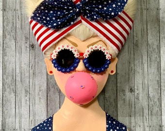 Patriotic Bubblegum Girl, Miss Freedom, Patriotic Wreath Attachment, Patriotic Decor, Red White Blue, Stars and Stripes