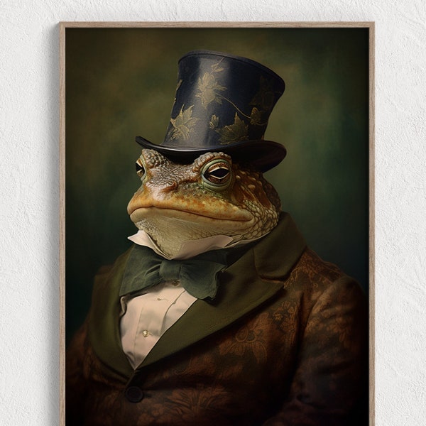 Décoration murale imprimable Sir Toad | Vêtements Regency, esthétique vintage, tableau Mr. Frog, portrait d'aristocrate victorien, papier peint, cottagecore