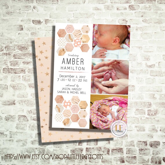 24 HR or LESS Pink Hexagon Baby Birth Announcement