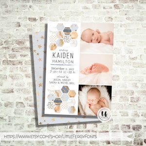 24 HR or LESS Pink Hexagon Baby Birth Announcement