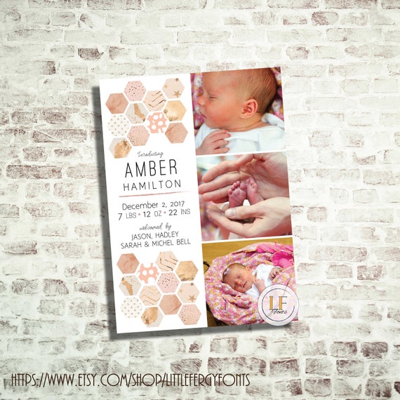 24 HR or LESS Pink Hexagon Baby Birth Announcement