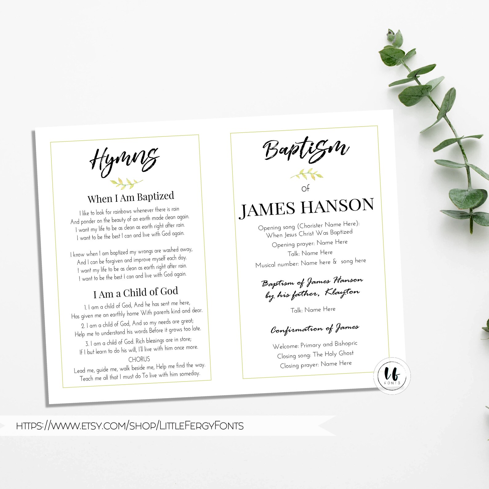 INSTANT DOWNLOAD // Editable // LDS Script Baptism Program // Etsy