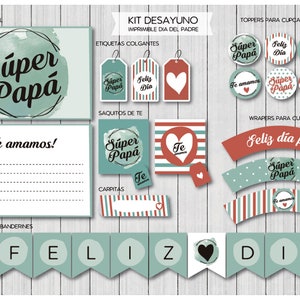 Printable Kit  Father&#39;s day. PREMIUM Printable breakfast. Súper Papá. Papá te amamos. Feliz Día del Padre
