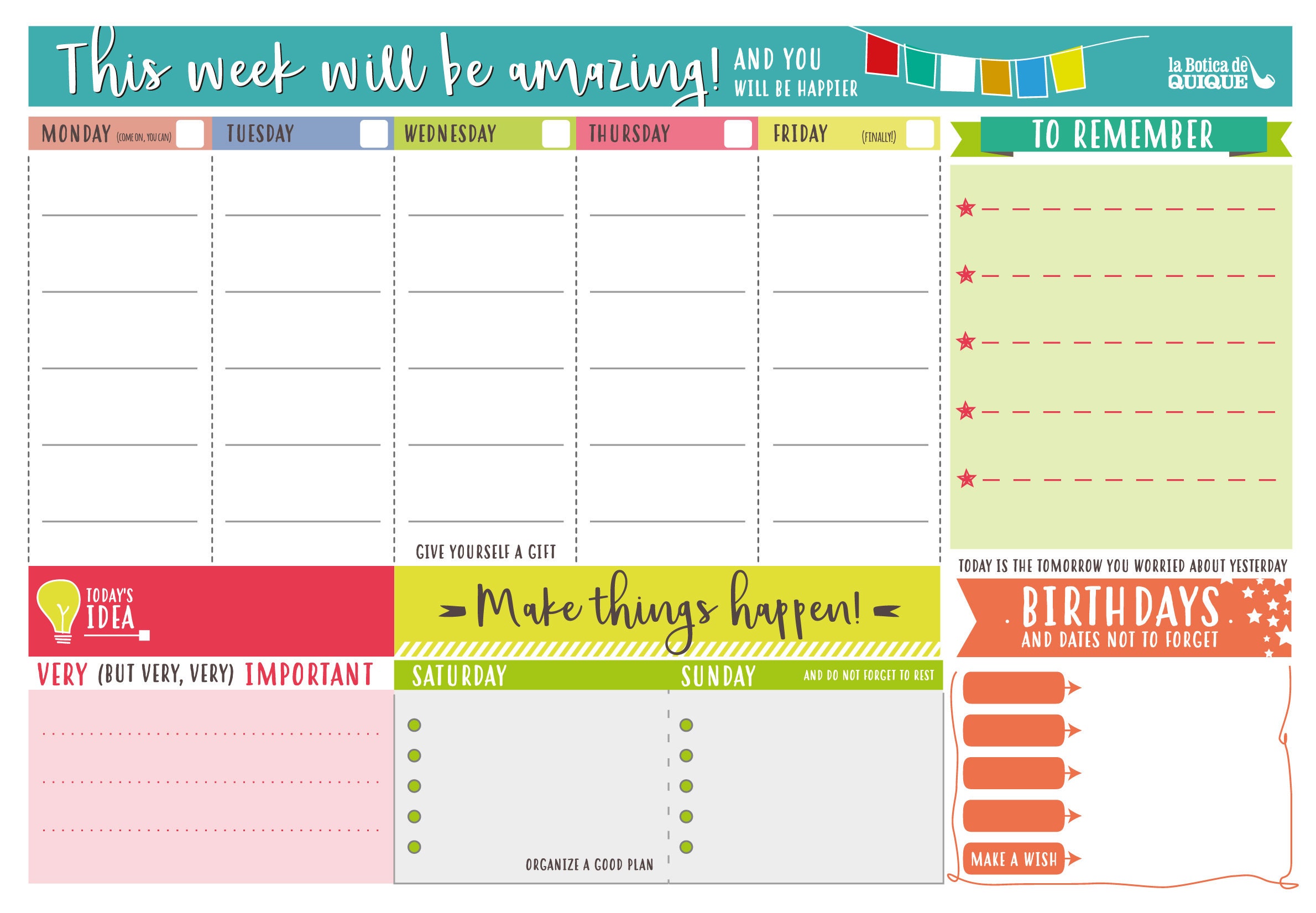 PLANIFICADOR SEMANAL. Organizador Imprimible. IMPRIMIBLE A4. Checklist. Planner  Semanal. Descarga instantánea. Horario Semanal. Agenda - Etsy México, image size:2380x1652