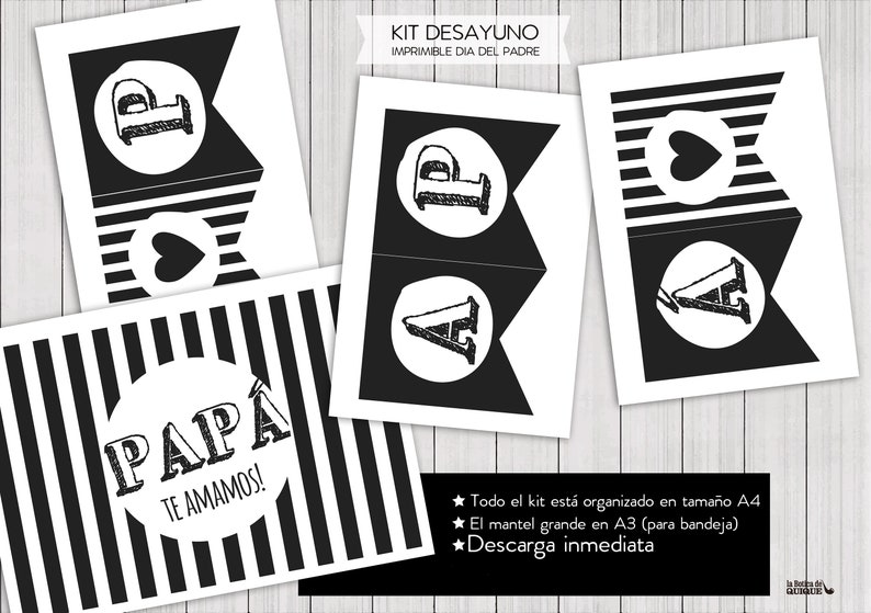 Printable Kit Father's Day. Printable Breakfast. Black and White. Papá ...