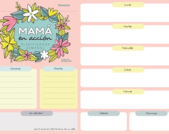 MAMA en acción Weekly organizer. Weekly planner A4 PRINTER Mom. Weekly planner. Instant download Weekly schedule