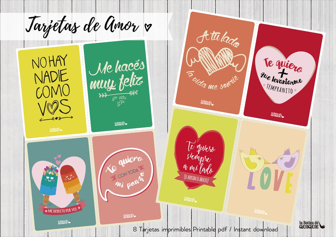 Printable Valentines Cards. 8 Cards for Lovers. Spanish. DIY - Etsy
