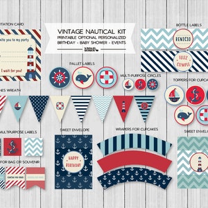 Printable Kit Nautic Vintage. DIY Printable Birthday Party Package ...