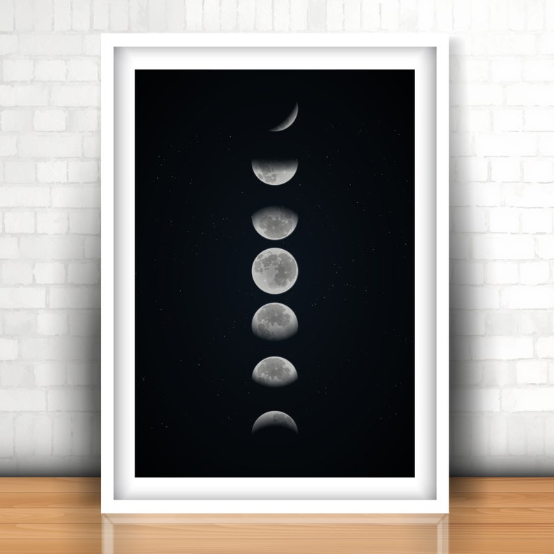 Moon Phase Print Download Moon Phases Wall Art Moon Phase Etsy