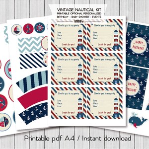 Printable Kit Nautic Vintage. DIY Printable Birthday Party Package ...