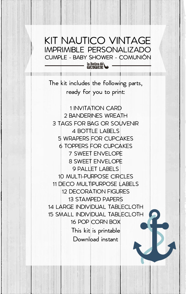 Printable Kit Nautic Vintage. DIY Printable Birthday Party Package ...