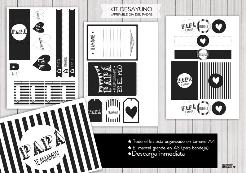 Printable Kit Father's Day. Printable Breakfast. Black and White. Papá ...