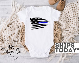 Thin Blue Line Flag, Police Baby Shower, Police Pregnancy Announcement, Law Enforcement Baby Infant Tee T Shirt Infant Bodysuit