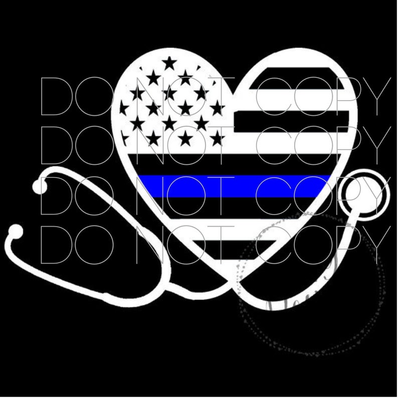 READY TO SHIP Nurse Stethoscope Supporting Police Wife and Law Enforcement Thin Blue Line Heart Vinyl Decal White image 1