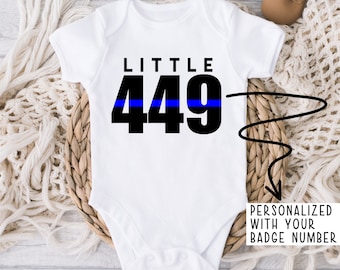 Police Officer Baby Thin Blue Line Personalized Badge Number Infant Tee Infant Bodysuit