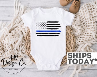 Thin Blue Line Flag, Police Baby Shower, Police Pregnancy Announcement, Law Enforcement Baby Infant Tee T Shirt Infant Bodysuit