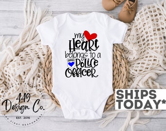 My Heart Belongs to a Police Officer, Police Pregnancy Announcement, Law Enforcement Baby Infant Tee T Shirt Infant Bodysuit