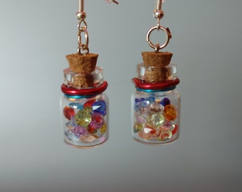 Glazen Mini Jar Oorbellen | Primaire kleuren | Rood &Blauw | Regenboog Kawaii Diamanten