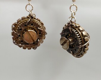 Steampunk Ronde Oorbellen | Versnellingen | Verweerde | | Zilver Brons Koper