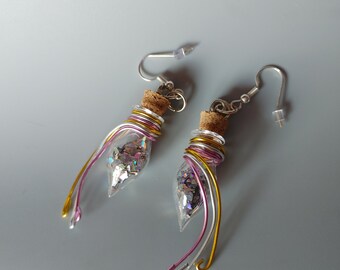 Glazen Teardrop Oorbellen | Feestelijke | Leuke | Moon Glitter Roze Geel