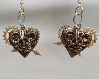 Steampunk Heart Oorbellen | Versnellingen | Verweerde | | Zilver Brons Koper