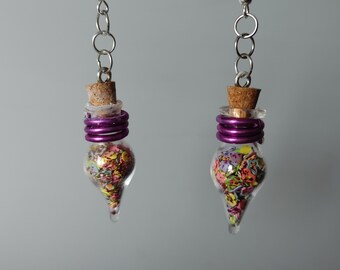 Glazen Teardrop Oorbellen | Feestelijke | Leuke | Roze Pastel Confetti