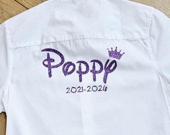 Personalised Leavers Shirt Decal | Iron On School Leavers Transfer | Year 6 & Year 11 Leavers Shirt Name Decal | Princess Disney Style Font