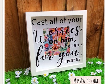 Bible Verse Scripture Frame, Christian Gifts 1 Peter 5:7