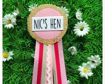 Hen Party Badge, Ribbon Corsage Rosette, Custom Made
