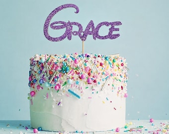 Topo de Bolo Personalizado com Nome em Glitter – Decoração Personalizada para Bolo de Aniversário
