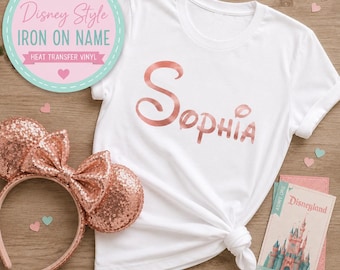 Adesivo termocolante com nome no estilo Disney | Vinil personalizado para camisetas de Natal | Transferência personalizada para roupas infantis | Vinil de transferência térmica