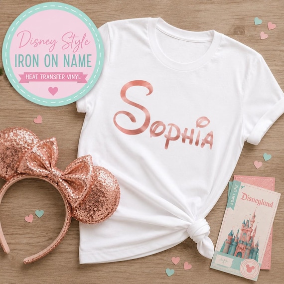 Disney Style Iron On Name Decal | Personalised Holiday T Shirt Vinyl | Custom Children's Clothing Transfer | Heat Transfer Vinyl