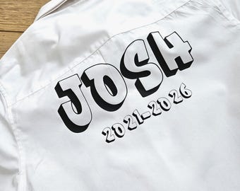 Personalised Leavers Shirt Decal | Iron On School Leavers Transfer | Year 6 & Year 11 Leavers Shirt Name Decal | Graffiti Style Font