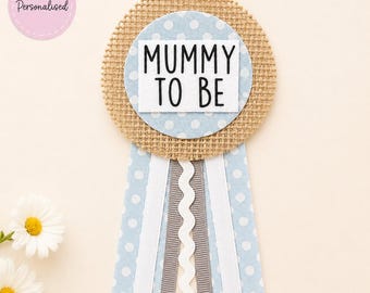 Broche personalizado para futura mamãe, flor de lapela para chá de bebê, roseta para futura mamãe, presente artesanal para chá de bebê de menino