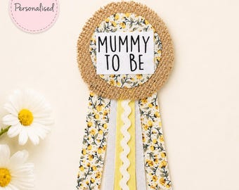 Personalised Mum To Be Baby Shower Rosette | Neutral Floral Pregnancy Corsage | Handmade Ribbon Badge | Baby Shower Gift