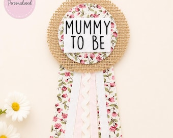 Broche personalizado para futura mamãe, flor de lapela rosa floral para chá de bebê, roseta para futura mamãe, presente artesanal para chá de bebê