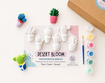 Cactus Magnet Painting Kit – Mindful Paint Your Own Craft Kit for Adults