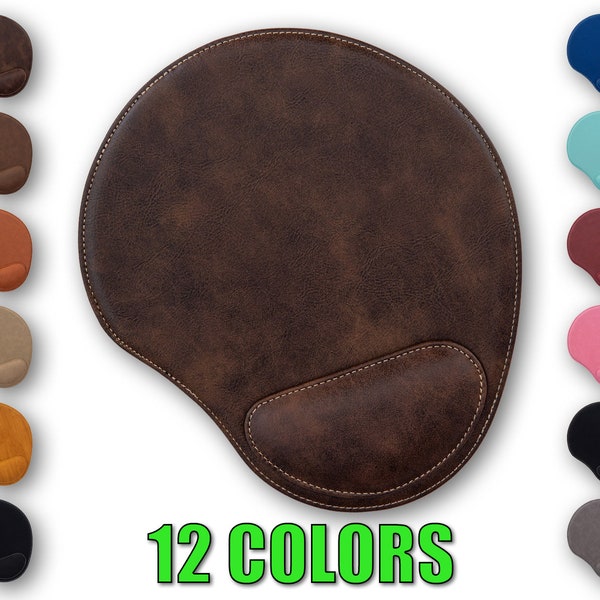 CLOSEOUT, LIMITED QUANTITIES. Extra-large Soft Leather Mouse Pad with Ergonomic Wrist Support, Available in 12 Colors