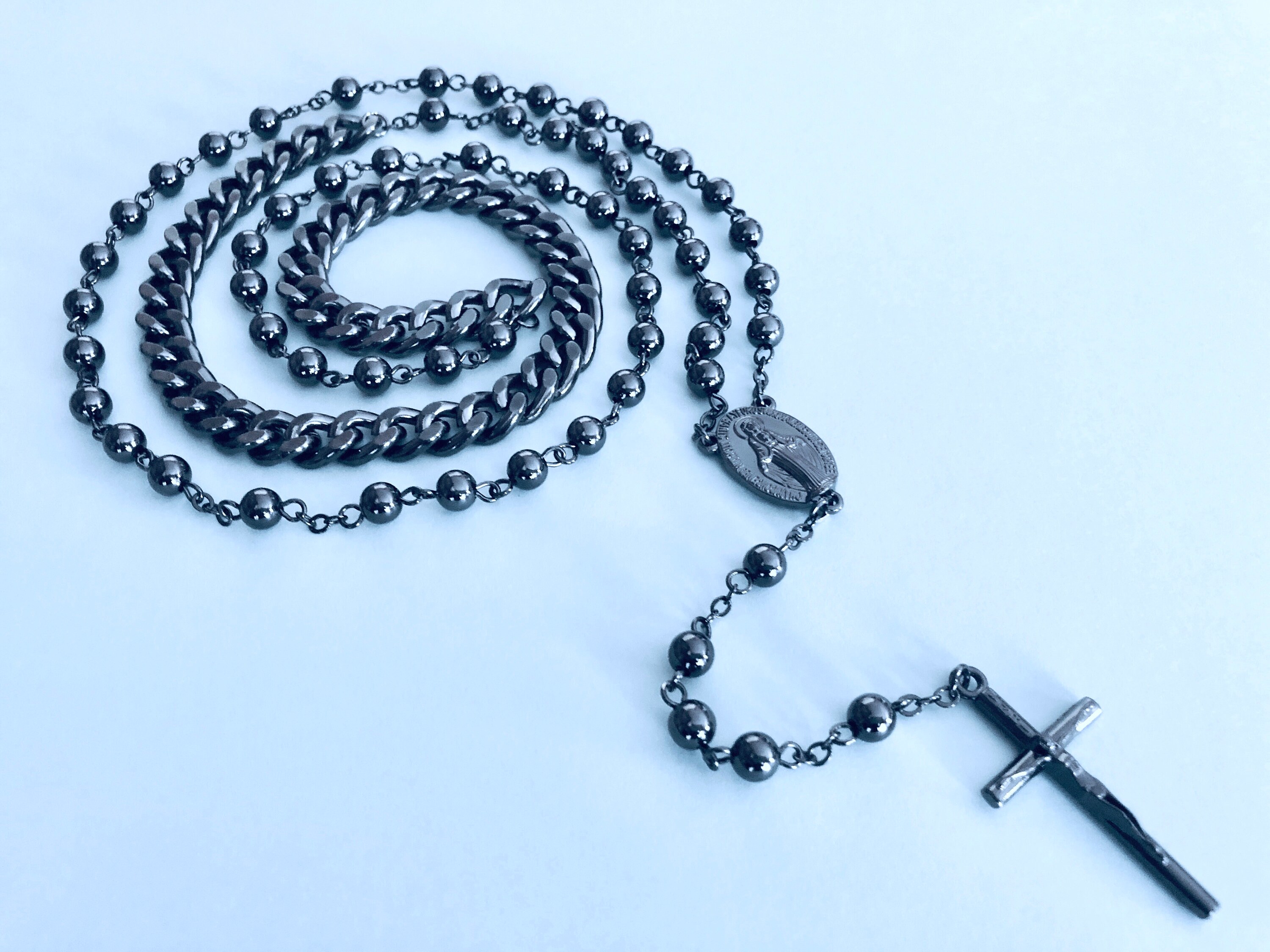 Black Rosary Style Necklace Long Rosary 