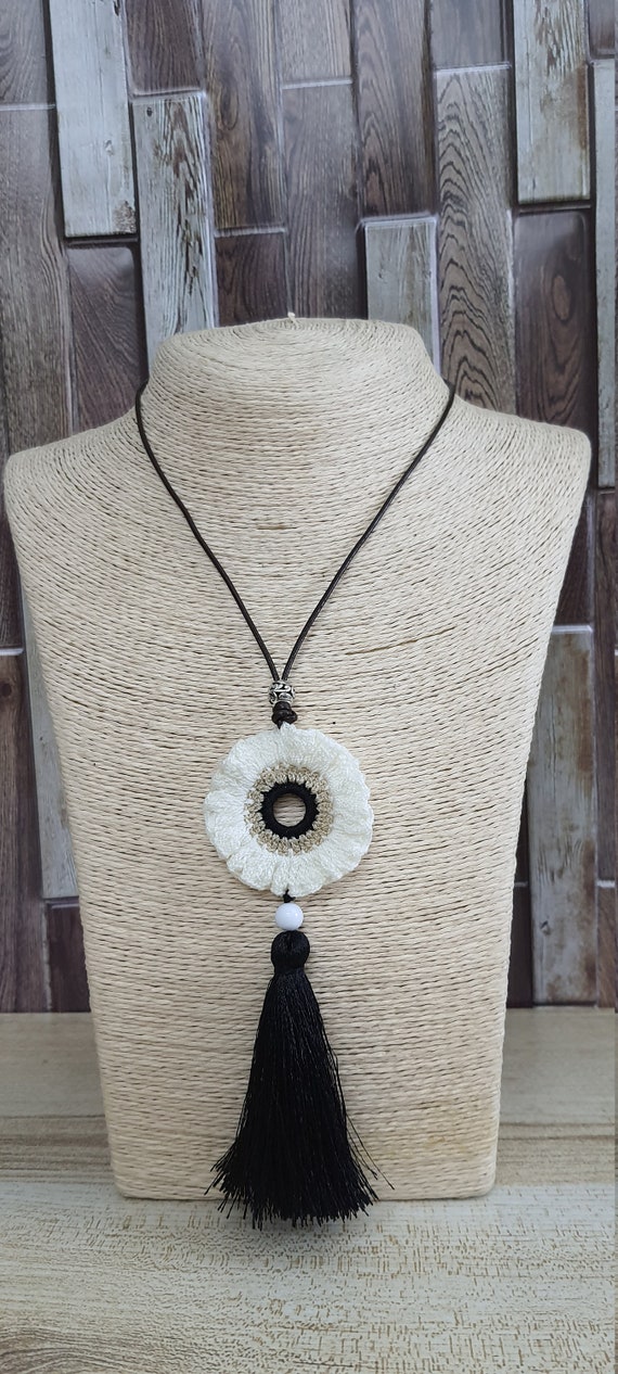 Crochet Necklace With Alloy yard Leather. Etsy