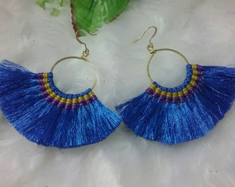 Macrame Earring Handmade Waxed Cotton, Yarn and Brass