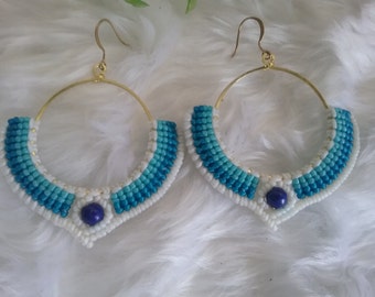 Handmade Macrame Earring Brass & Stone Cotton Waxed ( 5 colors)
