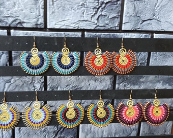 wholesale ! Thai Handmade Macrame earrings Cotton waxed With Brass .( 5 pairs)