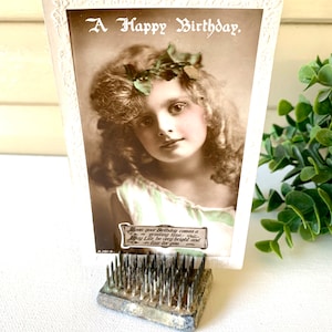 Vintage Rectangle Flower Frog with Vintage Post Card #2