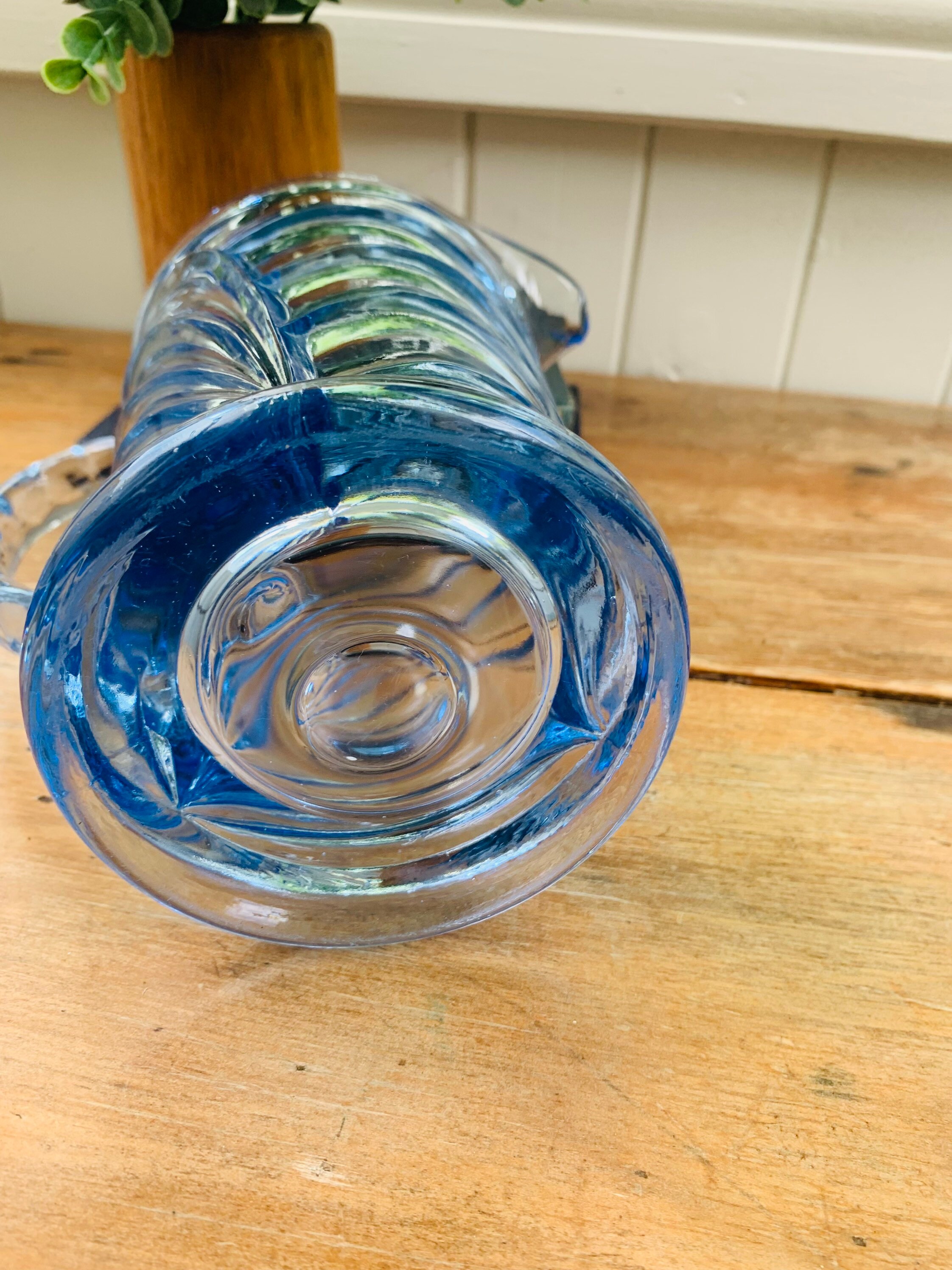 Vintage Pressed Blue Glass Drink Jug / Sowerby Blue Glass Etsy Australia