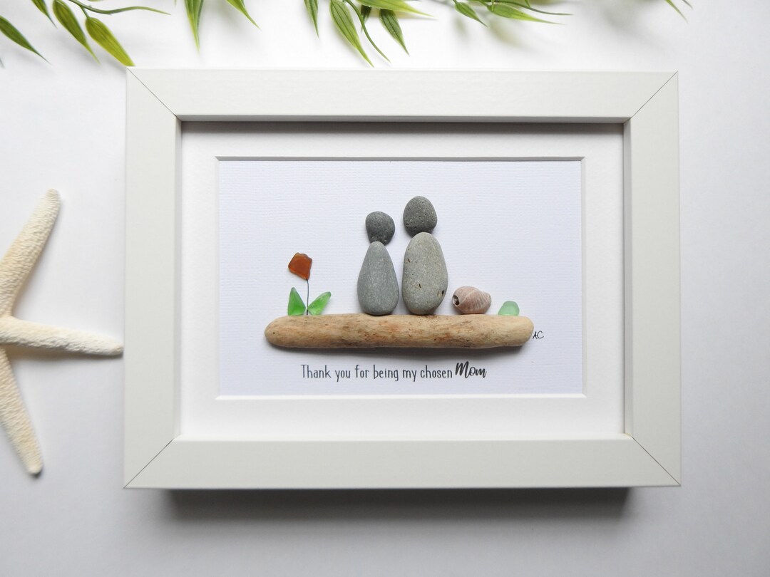 Pebble Art Picture Frame Sea Glass Art Chosen Mom Gift Etsy