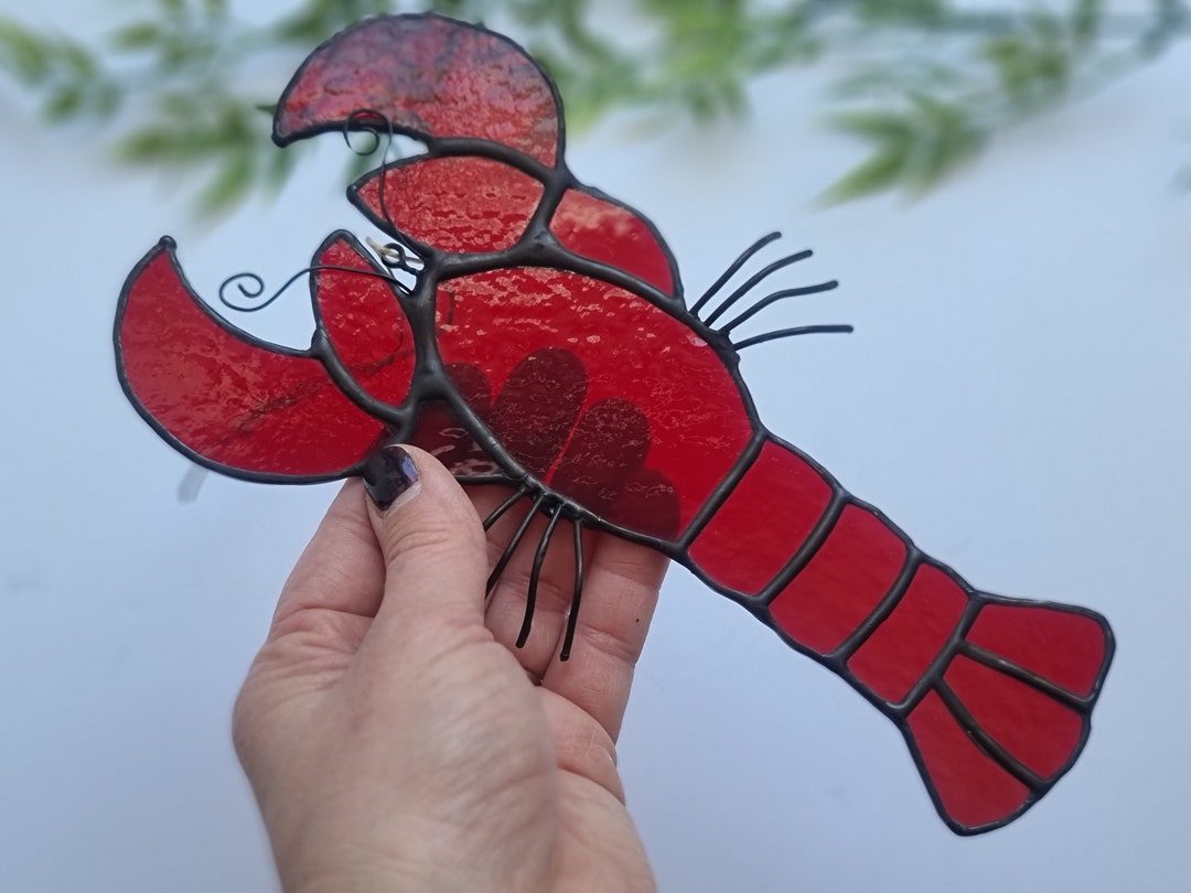 Lobster Suncatcher Stained Glass Lobster Lobster Fishermen Gift for Dad